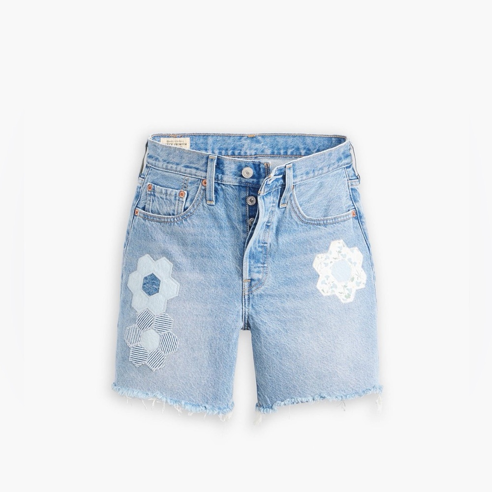 LEVI’S 501 MID THIGH WOMEN'S SHORTS GEO FLORAL APLIQUÉ - Picture 4 of 11